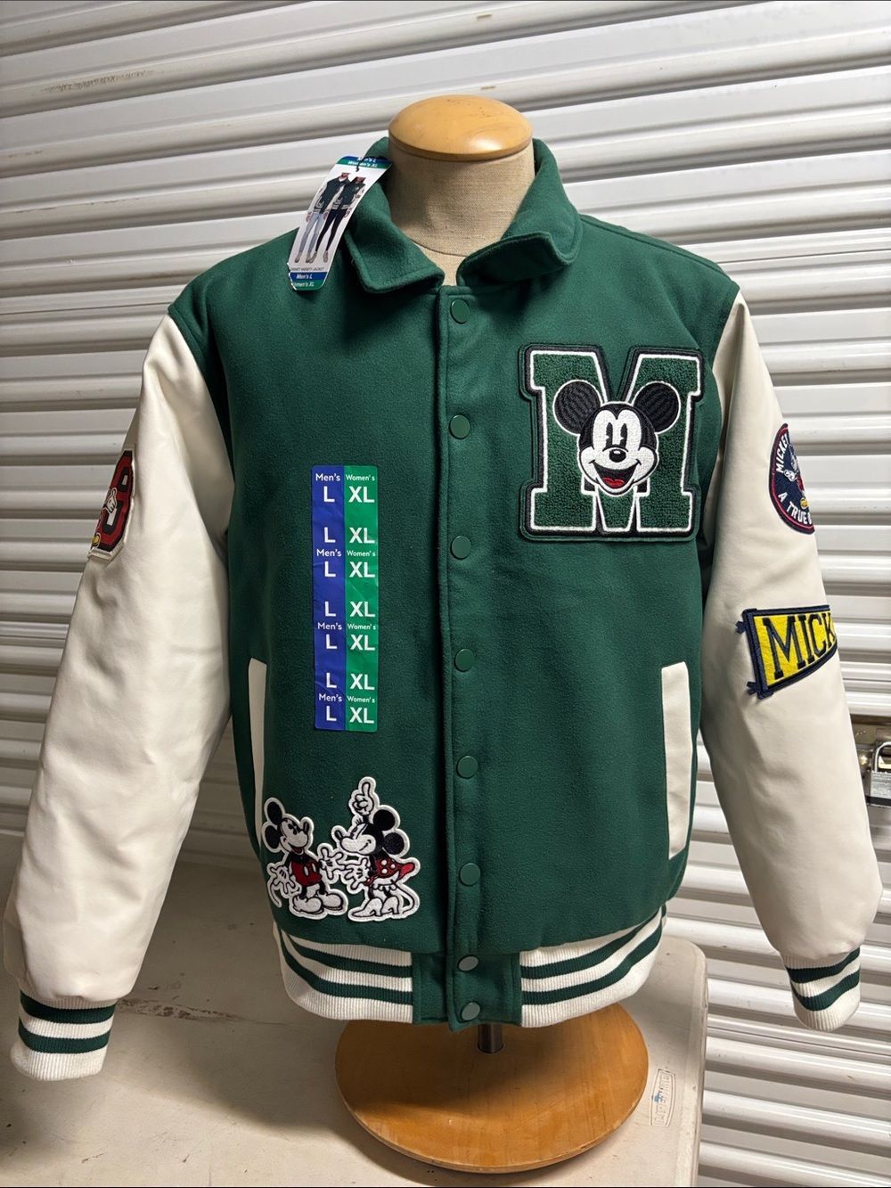 NEW Disney Green and White Mickey Varsity Bomber Jacket XL NWT